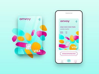 Onvoy card and card screen app design bank card card design design fintech fintech app mobile design mobile ui money app money transfer product design transfer money transfers ui ui design ux ux design ux ui vibrant virtual card
