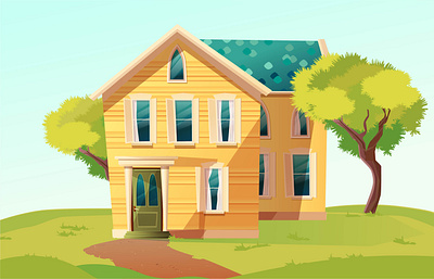 Building in retro style architecture building cartoon estate flat illustration landscape real vector