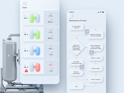 Dryer | Neomorphism air app dryer flow chart interface machine neomorphism neumorphism pause play run skeuomorphism status stop ui