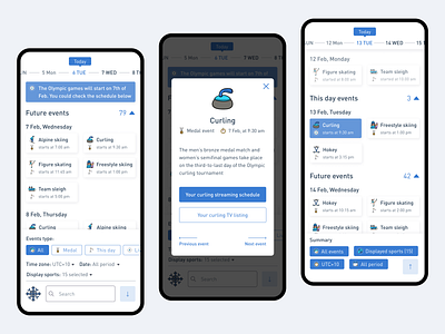 The Olympic Games schedule blue blue and white calendars events mobile mobile patterns responsive design schedule tables ui ux web