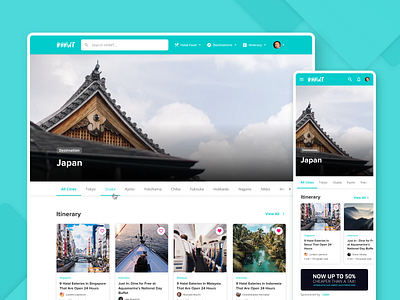 Have Halal, Will Travel: Destination Page blog cards cities destination flow nav navigation profile responsive tabs teal travel travel app ui ux web website