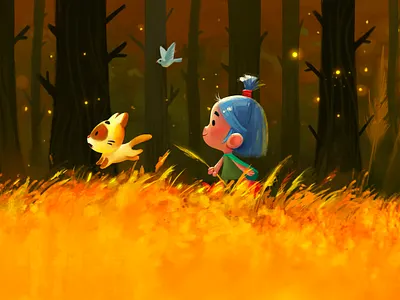 Walk with a cat art cat character girl