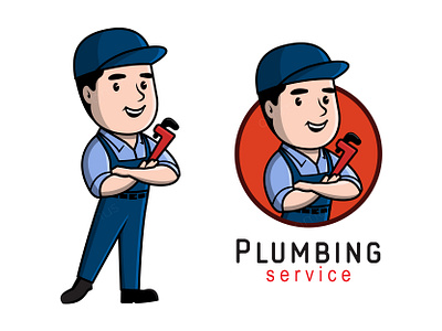 Plumber & maintenance service character design engineer flat icon illustration logo maintenance mascot people plumbing uniform worker wrench youth