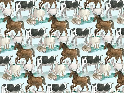 domestic animals pattern for kids animal animals children children illustration cow digital art digital illustration domestic drawing farm farm animals goat illustration pattern pattern a day pattern design pattern for kids sheep watercolor watercolour