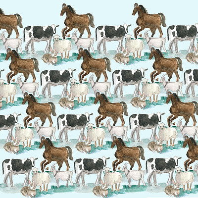 domestic animals pattern for kids animal animals children children illustration cow digital art digital illustration domestic drawing farm farm animals goat illustration pattern pattern a day pattern design pattern for kids sheep watercolor watercolour