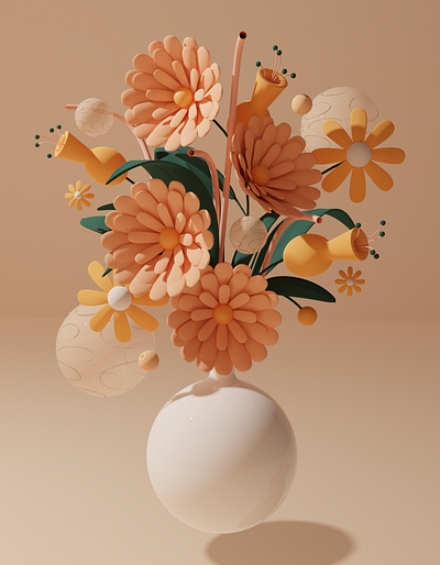 Flower Power 3d 3d art 3d illustration blender c4d clean color floral flower illustration leaf lighting low poly organic pastel pink plant soft vase yellow