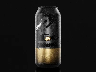 Cervoiz - Beer can 3d beer beer art beer branding beer can beer label black blender blender3d brand branding branding design dragon gold golden illustration minimalistic packaging packshot