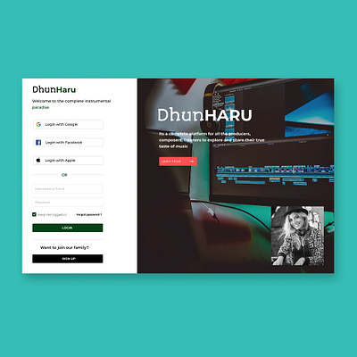 LOGIN PAGE - INSTRUMENTAL STREAMING PLATFORM music app ui uidesign ux webdesign