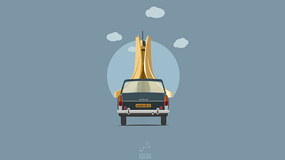 Maqam Echahid vintage illustration with the Peugeot 404 2d 2d art alger algeria algerie algiers algérie flat illustration makam chahid alger martyrs memorial minimalist mémorial du martyr مقام الشهيد