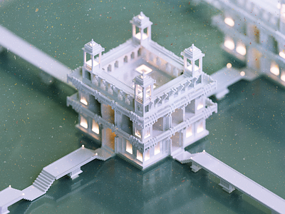 Day 3d architecture illustration minimal render temple voxel