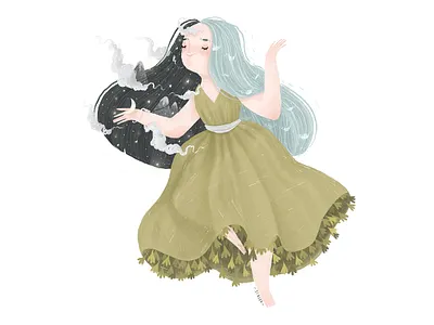 Summer boho cloud girl illustration moon mother nature mountain naiad nymph sky spirit summer summergirl
