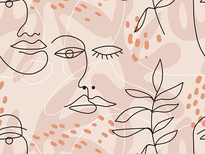 One Line Faces Pattern abstract design digital face female illustration lady lineart one line pastel pattern pink vector woman
