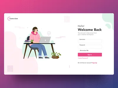 Log in /Sign in page design for Creative Desk color concept creative design design dribbble illustration login screen uidesign uiux user interface design web design