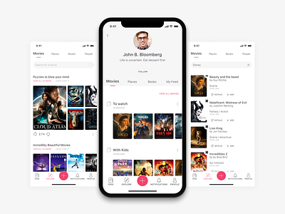 Profile & Explore page for Favreka app app design design figma ios mobile app movie app profile ui