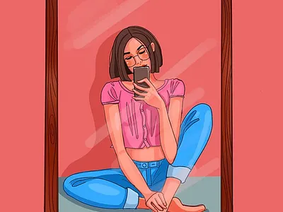 Series - What you can do at home - Taking Seifie character design illustration procreate