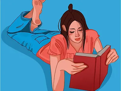 Series: What you can do at home - Reading books character design illustration procreate