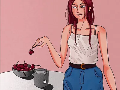 Cherry time! 1 character design illustration procreate