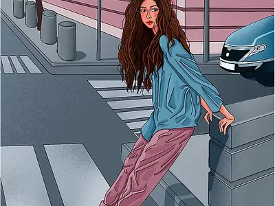 Street shot character design illustration procreate