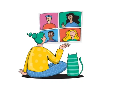 Meeting with team. Vector illustration flat illustration meeting meetings people people illustration project quarantine quarantine life team teamwork ux workfromhome