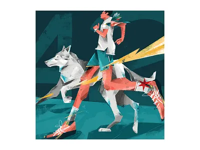 42K asics bird brush chicago illustration marathon run runner running sneakers texture thunder wolf