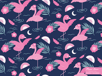 Flamingo Dancer animals character cute dance flamingo illustration kids night pattern pattern design pink spoonflower surface pattern vectorart