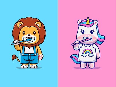 Animal toothbrush🪥🦁🦄 activity animal bathroom brush cute dentist horn icon illustration kids leo lion logo rainbow style teeth toothbrush toothpaste unicorn zoo