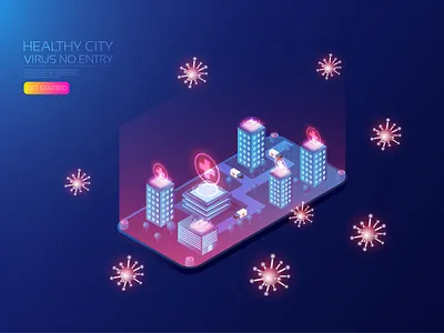 Healthy city ambulance building coronavirus covid19 healthy helicopter hospital icon illustration isometric medical medicine patient redcross smart city technology technology logo user interface vector virus