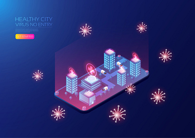 Healthy city ambulance building coronavirus covid19 healthy helicopter hospital icon illustration isometric medical medicine patient redcross smart city technology technology logo user interface vector virus