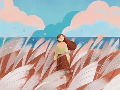 秋日 girl illustration red