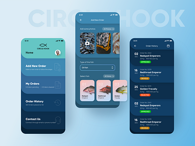 Circle Hook | Fisher man concept app akhiltchandran android app design bidding branding color palette colorful design dribbble fish fisherman fishing hybrid app ios app design minimalism modern ocean orders ui