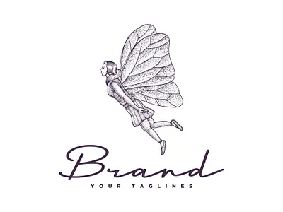 fairy woman beautiful beauty engraved fairy girl girl illustration hand drawn illustration logo logo for sale pointilism rustic vector vintage vintage logo woman