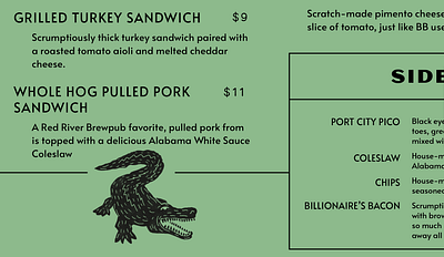 Menu Components *rawr* alligator barbecue bayou bbq cajun gator illustration menu qr code swamp vintage