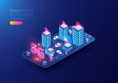 Smart City 5g app artificial intelligence background broadband cloud communication computer connection design illustration internet isometric network smartcar smartcity technology user interface vector wifi