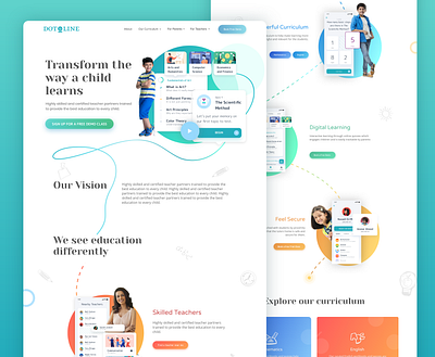 Dot & Line - Tranform the way a child learns colorful edtech education kids app kids book kids design landing page learning app learning platform teaching