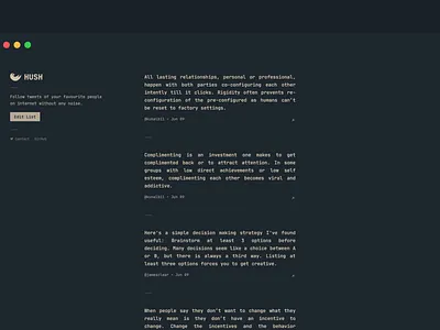 Hush app branding flat minimal twitter twitter feed typography ui ux web app