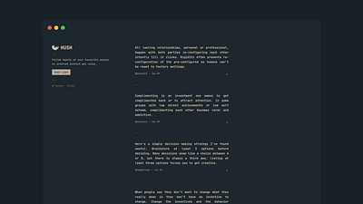 Hush app branding flat minimal twitter twitter feed typography ui ux web app