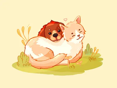 Kitty and puppy cute illustration animals cat color cute cute animals digital digital painting digitalart dog draw friendship illustration kitty love painting procreate puppy