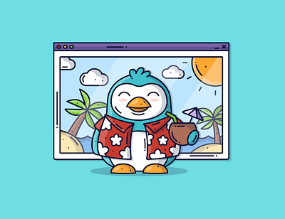 Penguin on Holiday 🐧 animal branding character chat creative cute cute illustration design dribbble flat design graphic holiday icon illustration penguin remote tropical vector work zoom