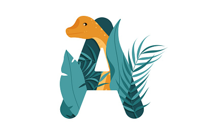 Letter A with a cute dinosaur alphabet cartoon character dinosaur illustration letter vector