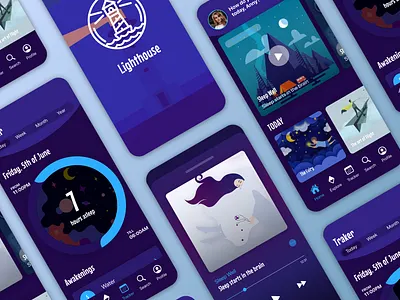 Sleep app with tracker design illustration meditation sleep sleep story sleepless ui ux