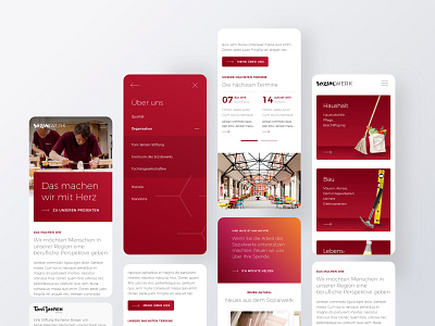 Sozialwerk Aachen branding design interface layout mobile red sketch smartphone ui ux web webdesign website white