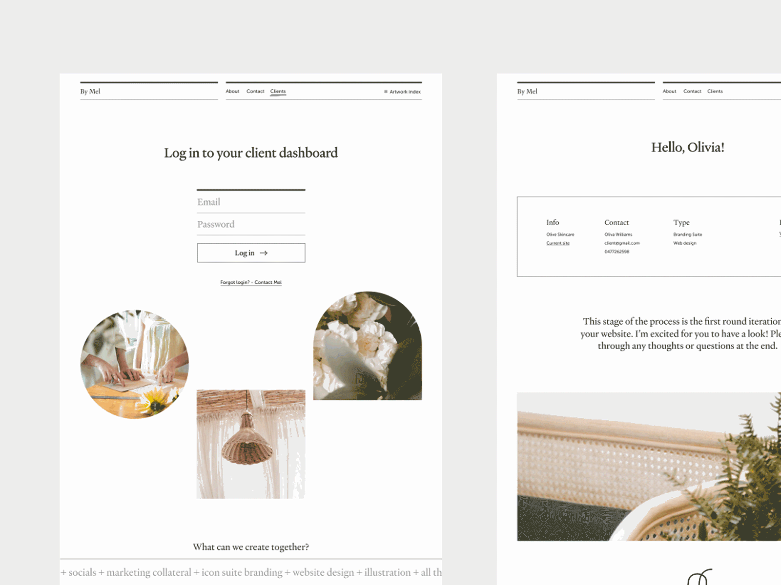 By Mel—Client Dashboard animation design desktop landing page minimal navigation ui ux web website