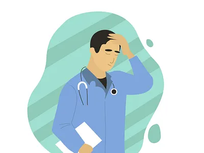 Male medical worker holding his head, feeling unwell. character character design design illustration иллюстрация книга
