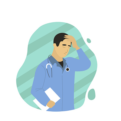 Male medical worker holding his head, feeling unwell. character character design design illustration иллюстрация книга