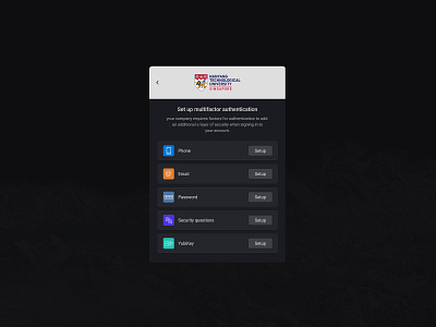 Setup Multi-factor authentication admin design authentication black branding clean ui concept dark mode dark theme design flat design multi factor authentication night security