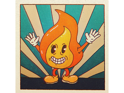 Hot in here 1930 1930s cartoon character character design fire flame flat funny character illustration illustration art procreate