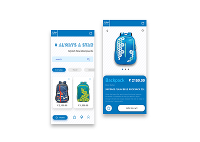 SKY BAGS Mobile App backpacks design mobile app design skybags ui ux vip website