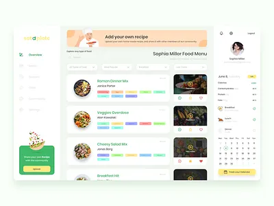 Set a Plate - Food Tracker Dashboard app clean cooking dashboard dashboard design dashboard ui design food illustration meal recipe ui uiux ux web webdesign website