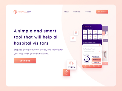 Landing Hospital App app application clean dayli direction flat gps gradient health health app hospital interface landing medical minimal mobile startup ui ux webdesign