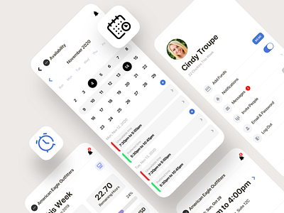 Time Tracker & Employee Time Management App app calendar clean clock employee flutter interaction ios iphone list mobile product design profile saas schedule timer todo tracker ui ux